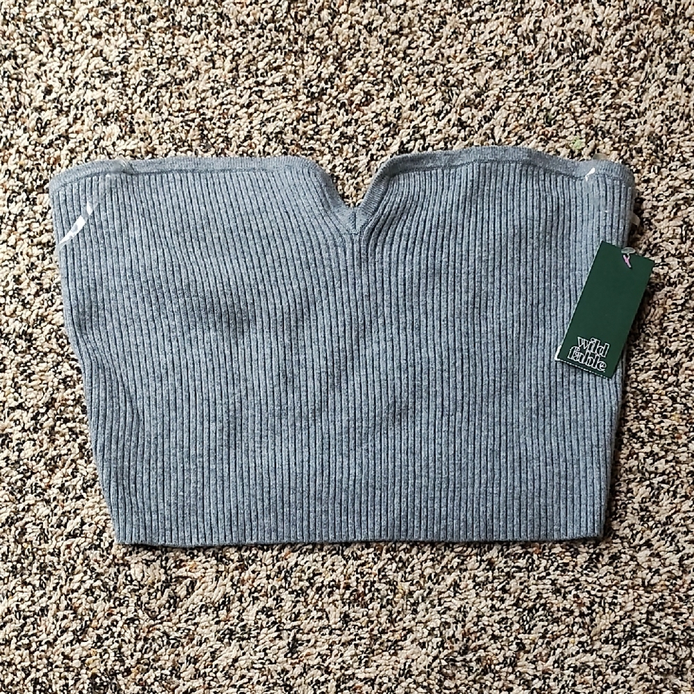 Wild Fable | Gray Ribbed Strapless Top